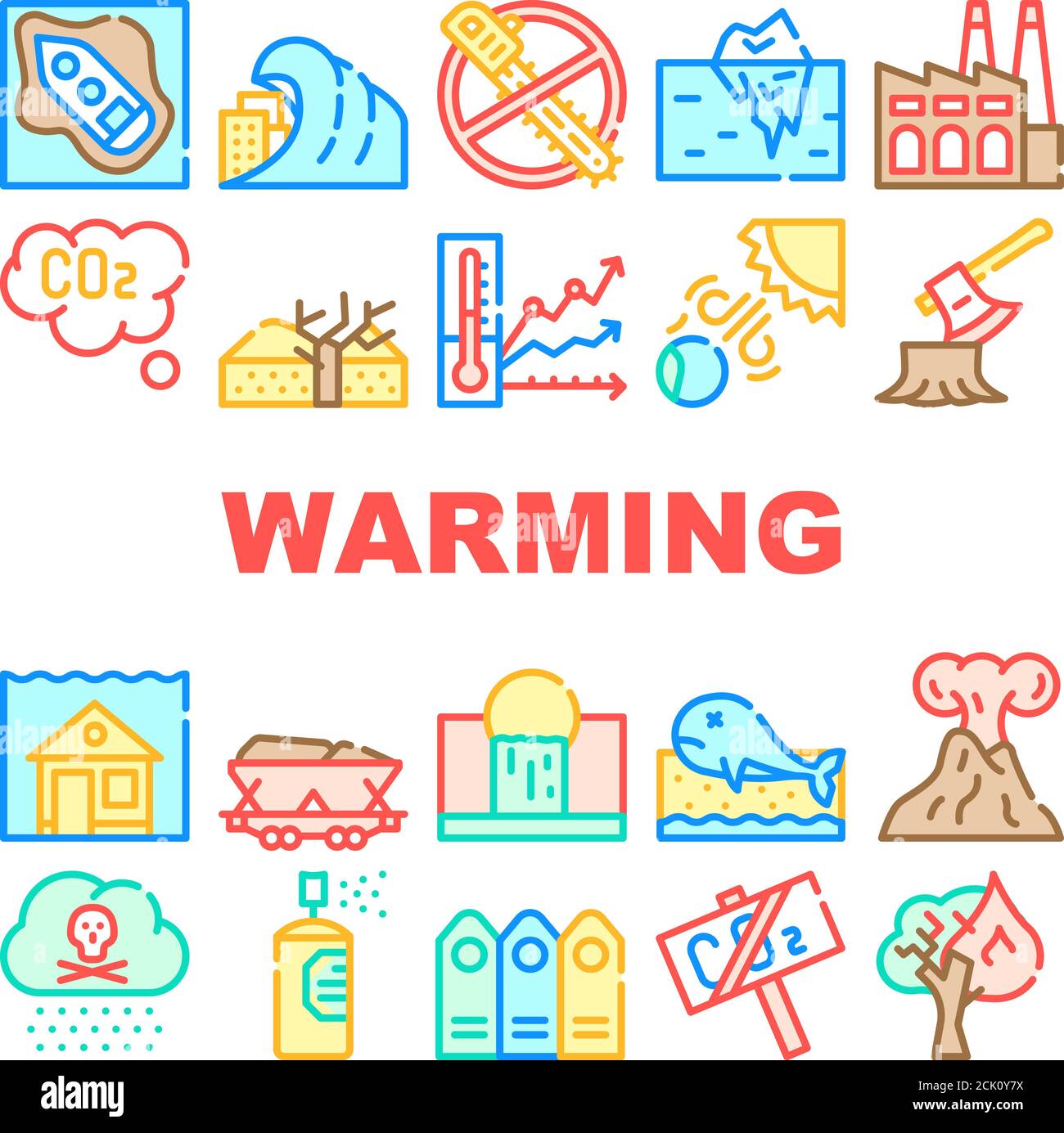 Global Warming Problem Collection Icons Set Vector Stock Vector Image ...