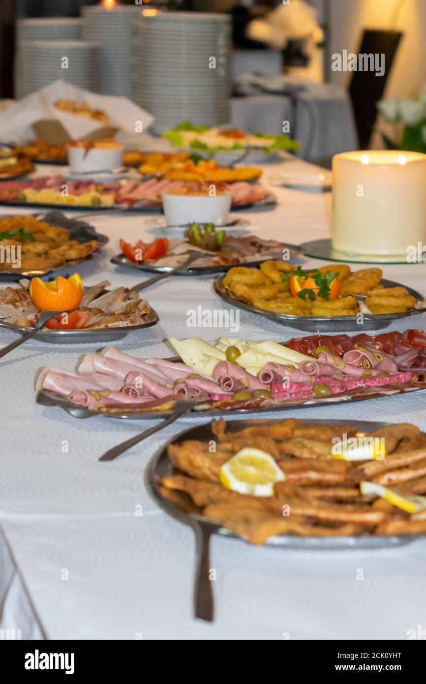 Buffet food in plates for events and party´s Stock Photo