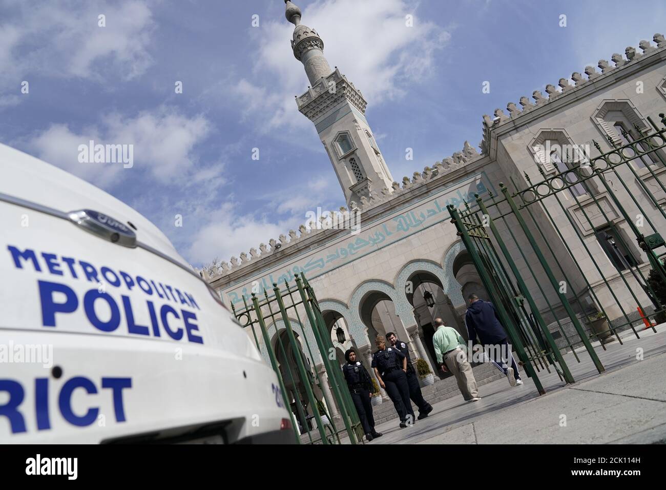 A Metropolitian Police vehicle sits outside of the Islamic Center of Washington in Washington, U.S., following the mosque attacks in New Zealand March 15, 2019. REUTERS/Joshua Roberts Stock Photo