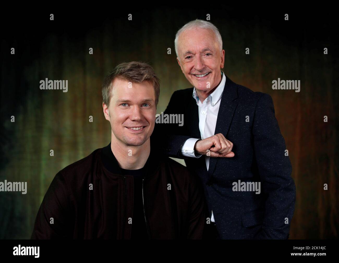 Cast members Joonas Suotamo (L) and Anthony Daniels pose for a portrait while promoting the film "Star Wars: The Rise of Skywalker" in Pasadena, California, U.S., December 3, 2019. REUTERS/Mario Anzuoni Stock Photo