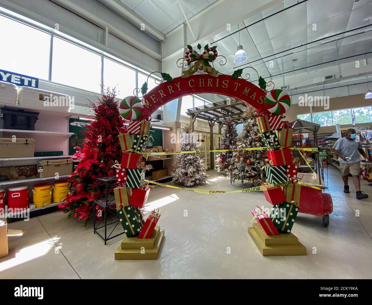 Orlando,FL/USA-9/5/20:  A Christmas decor display being constructed at an Ace Hardware retail store in Orlando, Florida. Stock Photo