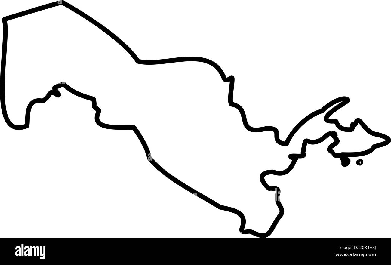 Uzbekistan - solid black outline border map of country area. Simple ...