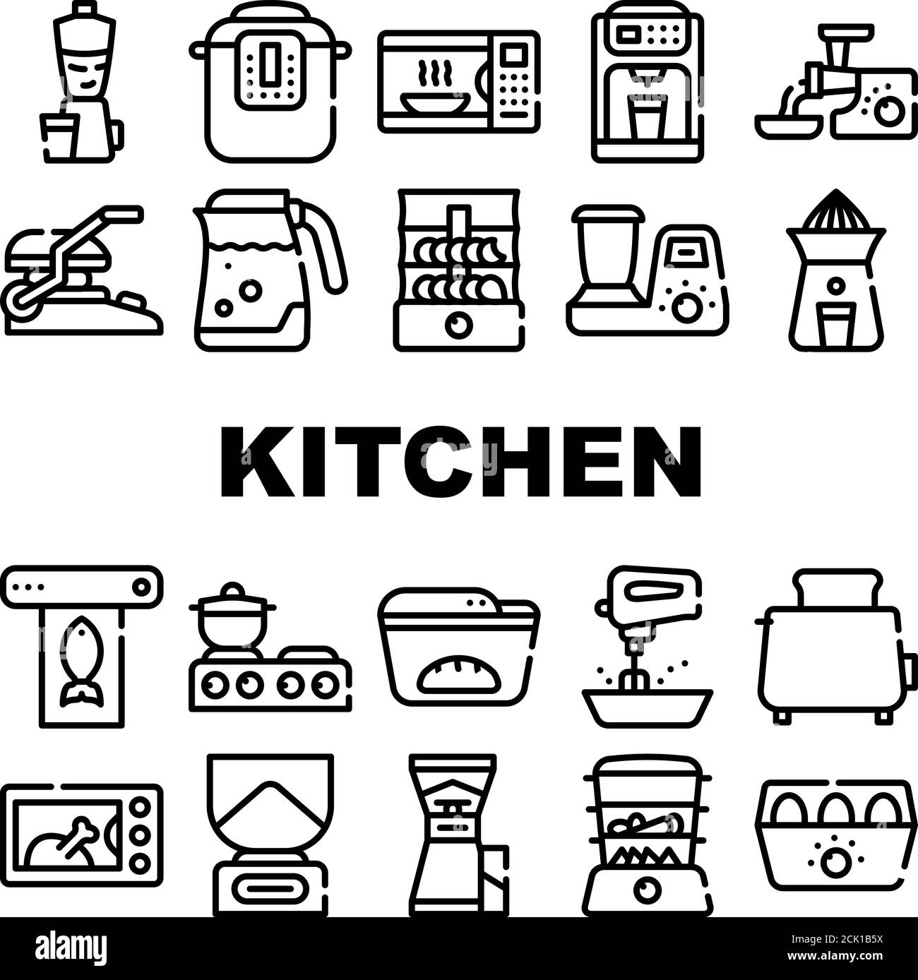 Kitchen Electronics Collection Icons Set Vector Illustrations Stock ...