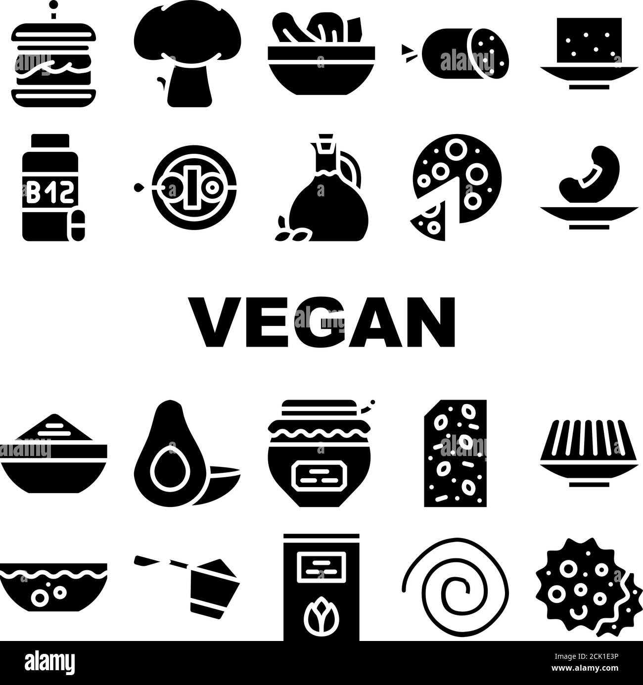 Vegan Menu Restaurant Collection Icons Set Vector Stock Vector Image