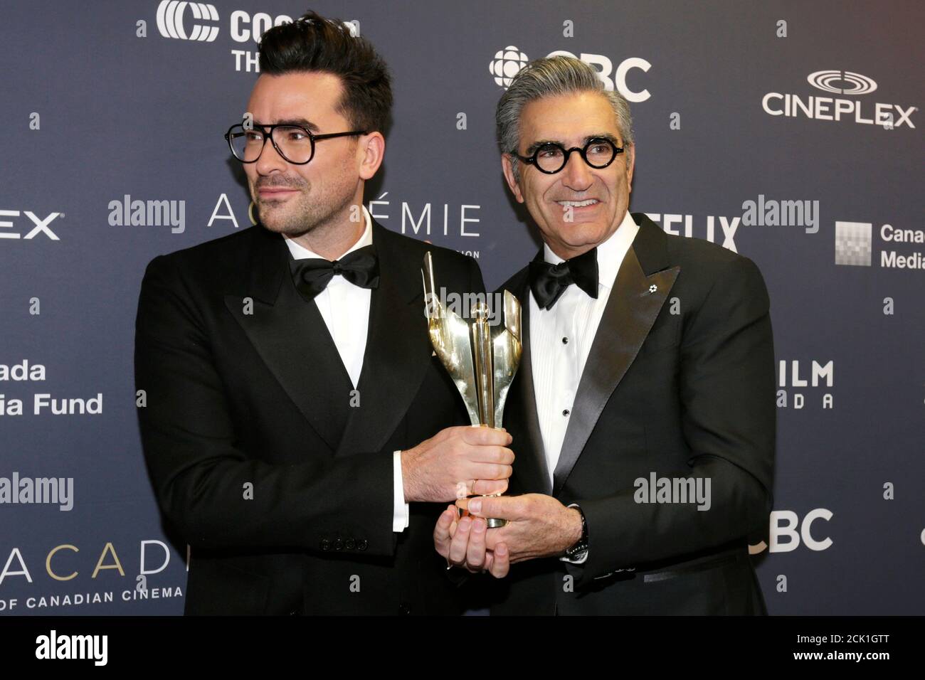 Daniel L And Eugene Levy Hold The Award For Best Comedy Series For Schitt S Creek Backstage