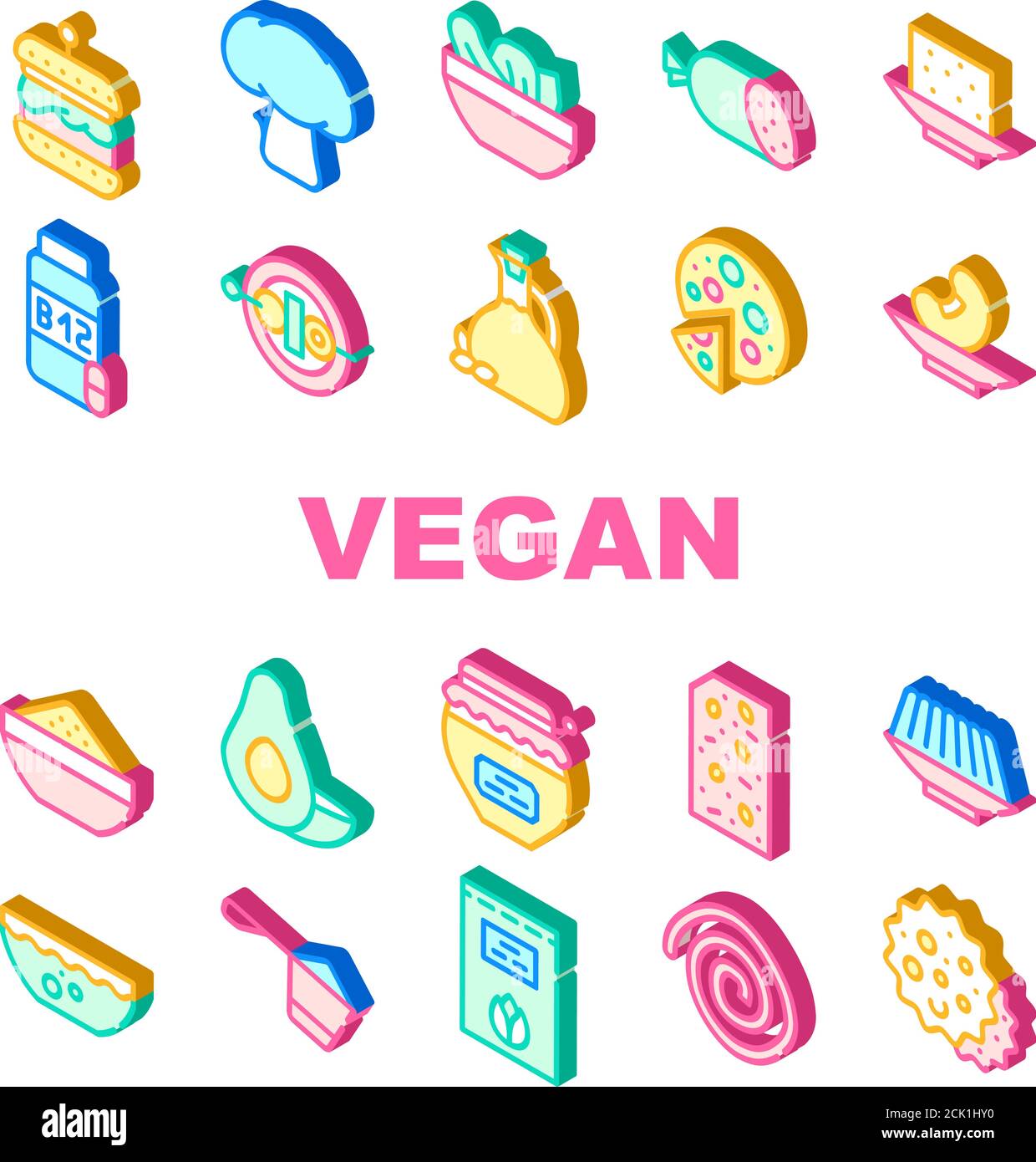 Vegan Menu Restaurant Collection Icons Set Vector Stock Vector Image