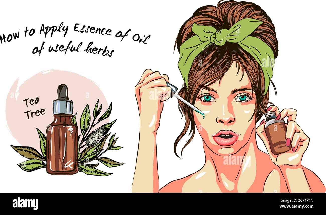A woman takes care of her face. Steps on how to apply face oil. how to