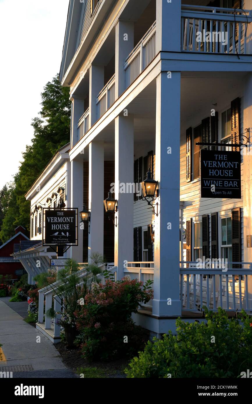 Exterior view of the Vermont House a colony style guest house by the Main Street in Wilmington