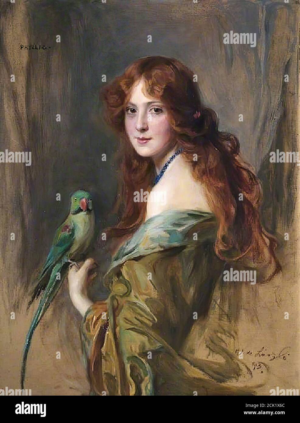 Laszló FüLöp Elek - Phyllis (Lady with a Parrot) - Hungarian School - 19th  Century Stock Photo