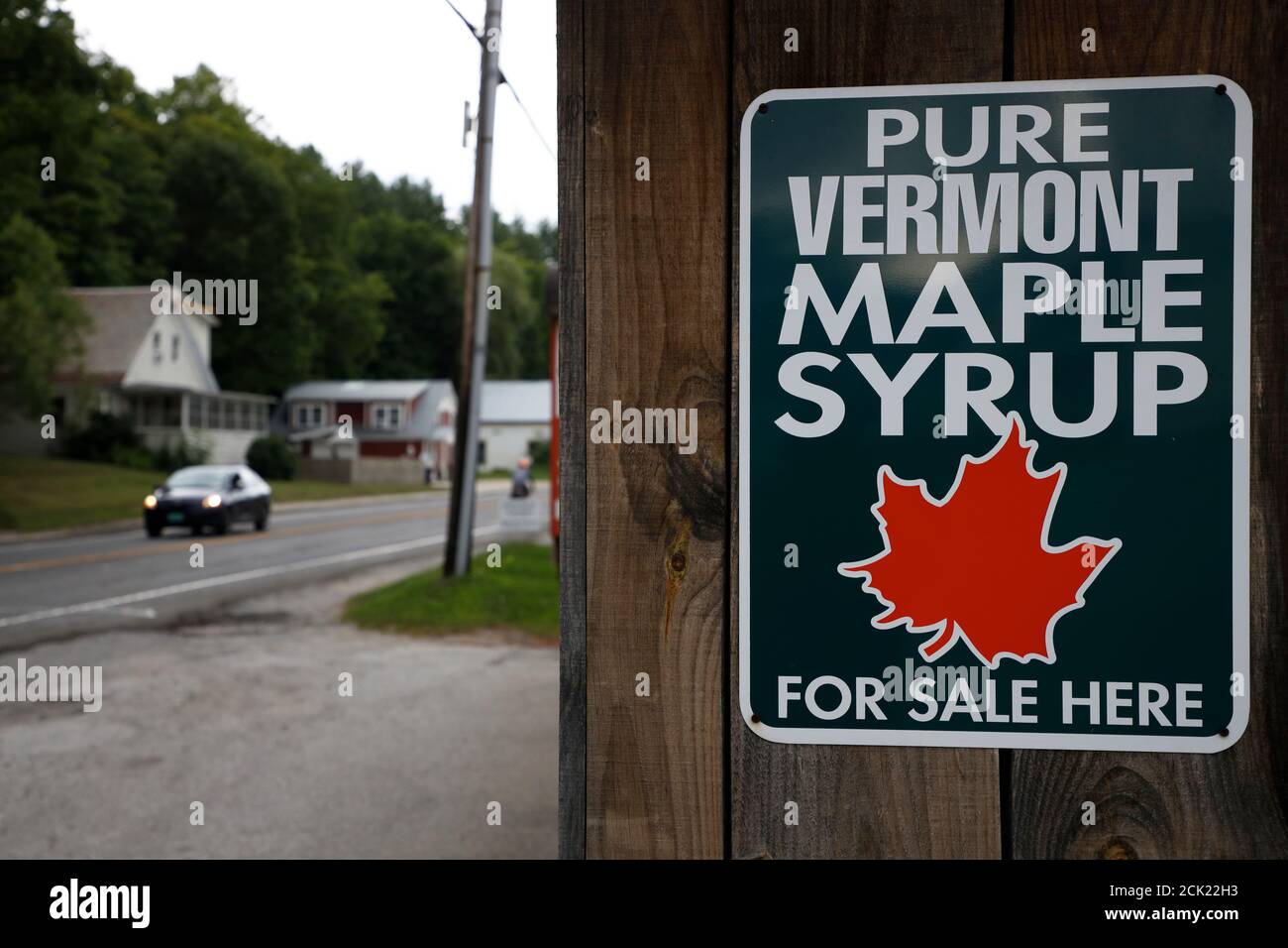 A Pure Vermont Maple Syrup for sale here sign by the Vermont route 100 in town of Londonderry