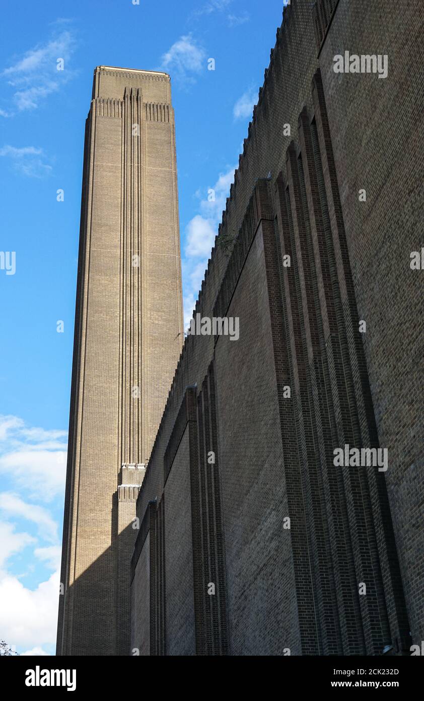 Chimney of Tate Modern art gallery,former Bankside Power Station, London England United Kingdom UK Stock Photo