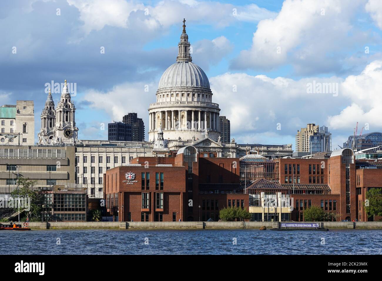 St Paul's Cathedral seen from the river Thames, London England United Kingdom UK Stock Photo
