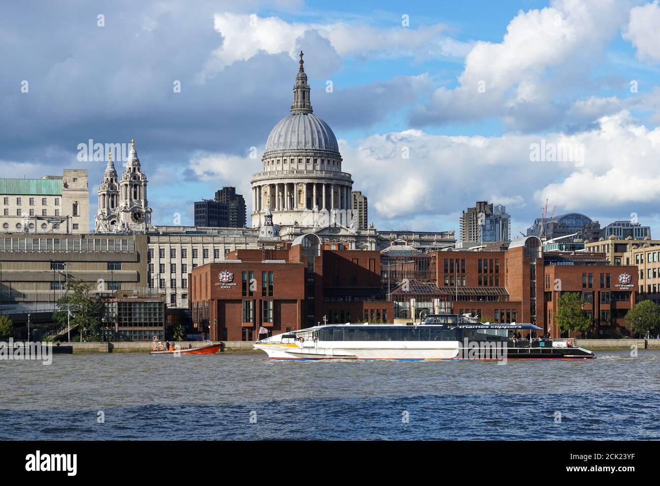 St Paul's Cathedral seen from the river Thames, London England United Kingdom UK Stock Photo