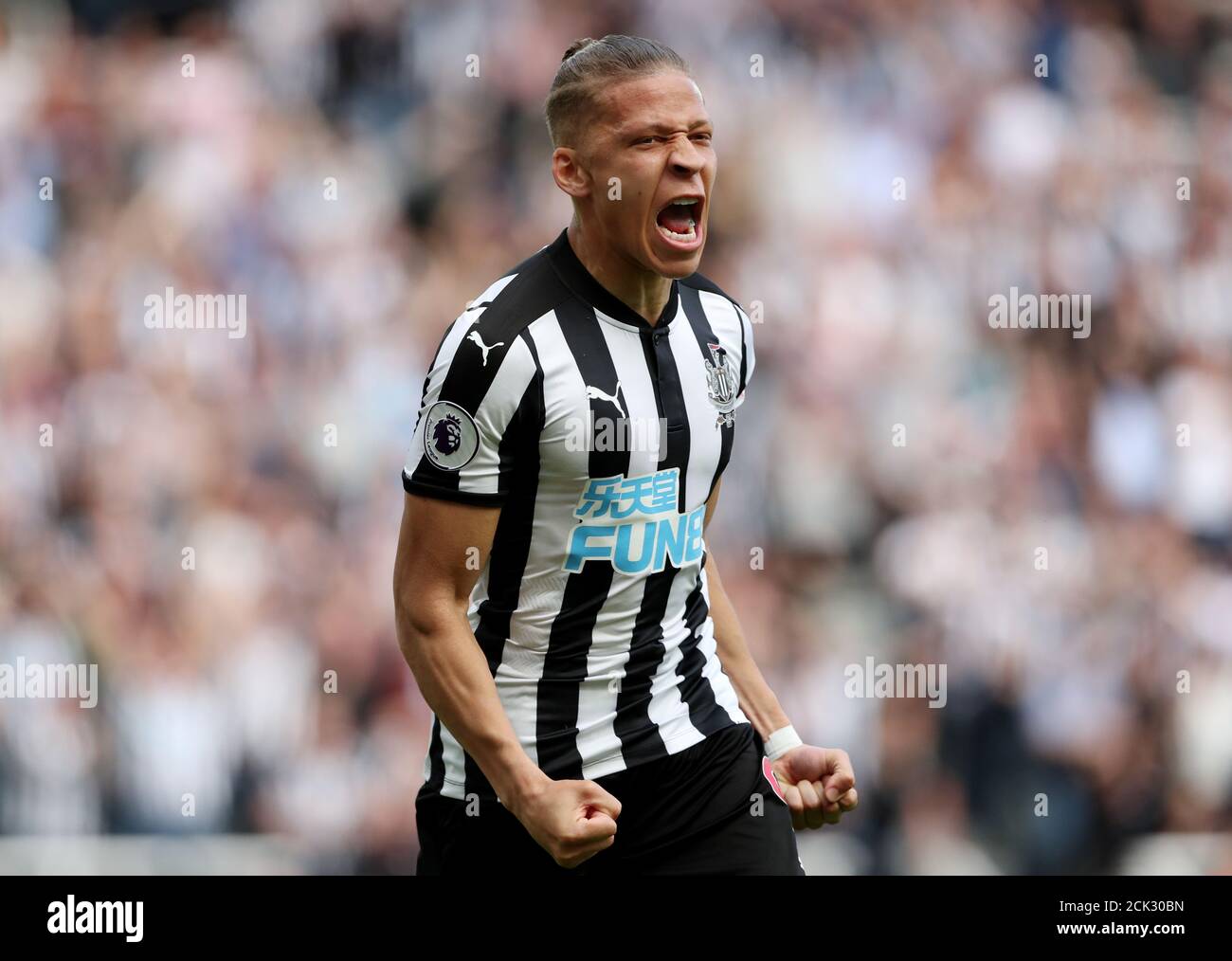 Soccer Football - Premier League - Newcastle United vs Chelsea - St James' Park, Newcastle, Britain - May 13, 2018   Newcastle United's Dwight Gayle celebrates scoring their first goal   REUTERS/Scott Heppell    EDITORIAL USE ONLY. No use with unauthorized audio, video, data, fixture lists, club/league logos or 'live' services. Online in-match use limited to 75 images, no video emulation. No use in betting, games or single club/league/player publications.  Please contact your account representative for further details. Stock Photo