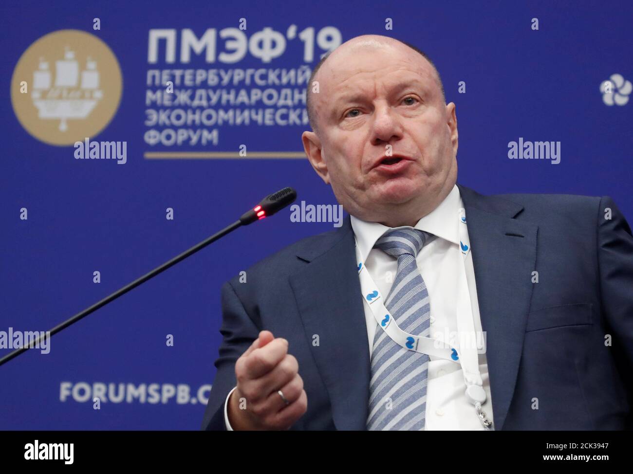 President and Chairman of the Board of MMC Norilsk Nickel Vladimir Potanin attends a session of the St. Petersburg International Economic Forum (SPIEF), Russia June 6, 2019. REUTERS/Maxim Shemetov Stock Photo