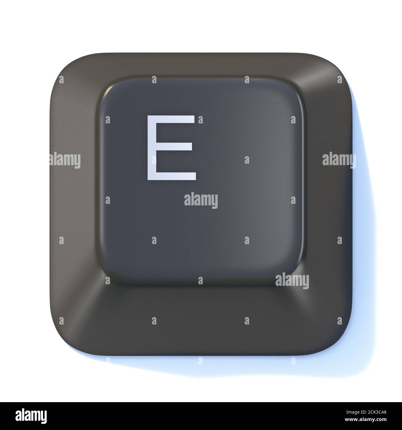 Black computer keyboard key Letter E 3D render illustration isolated on white background Stock