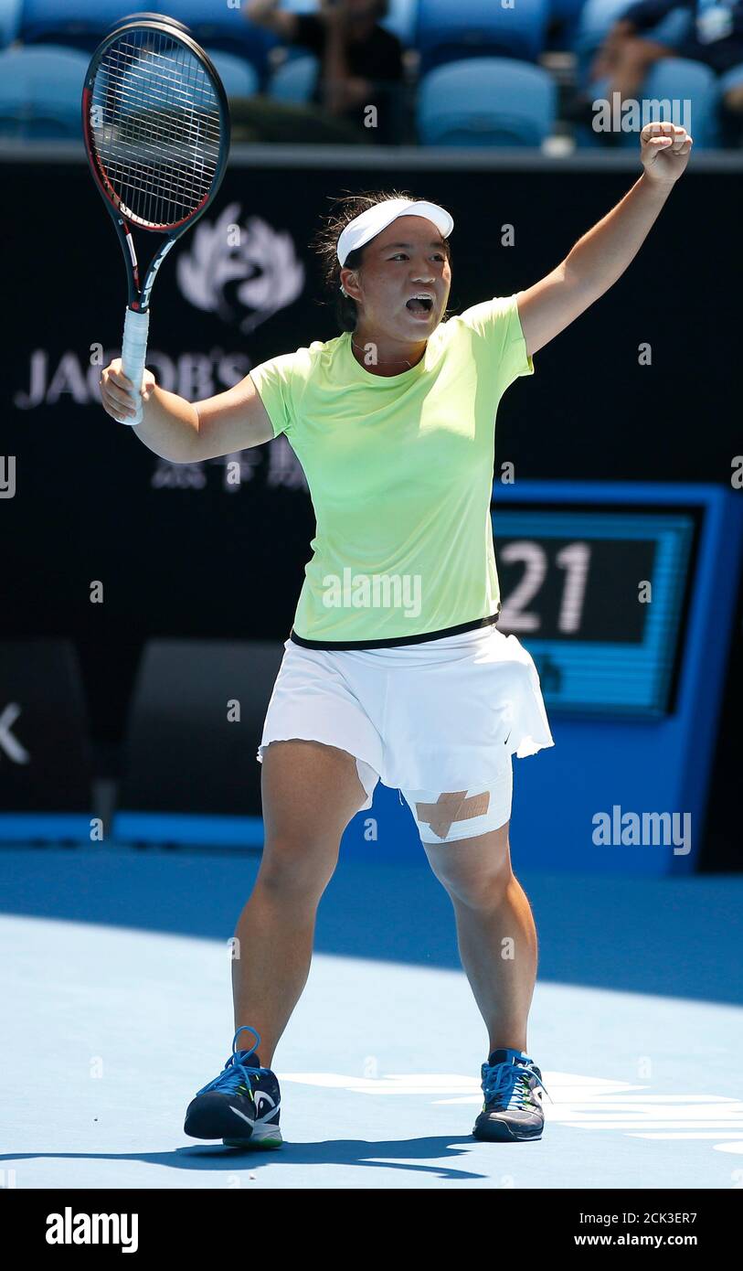 Tennis - Australian Open - Junior girls' singles final - Margaret Court  Arena, Melbourne, Australia, January 27, 2018. Liang En Shuo of Taiwan  celebrates winning against Clara Burel of France. REUTERS/Toru Hanai Stock  Photo - Alamy