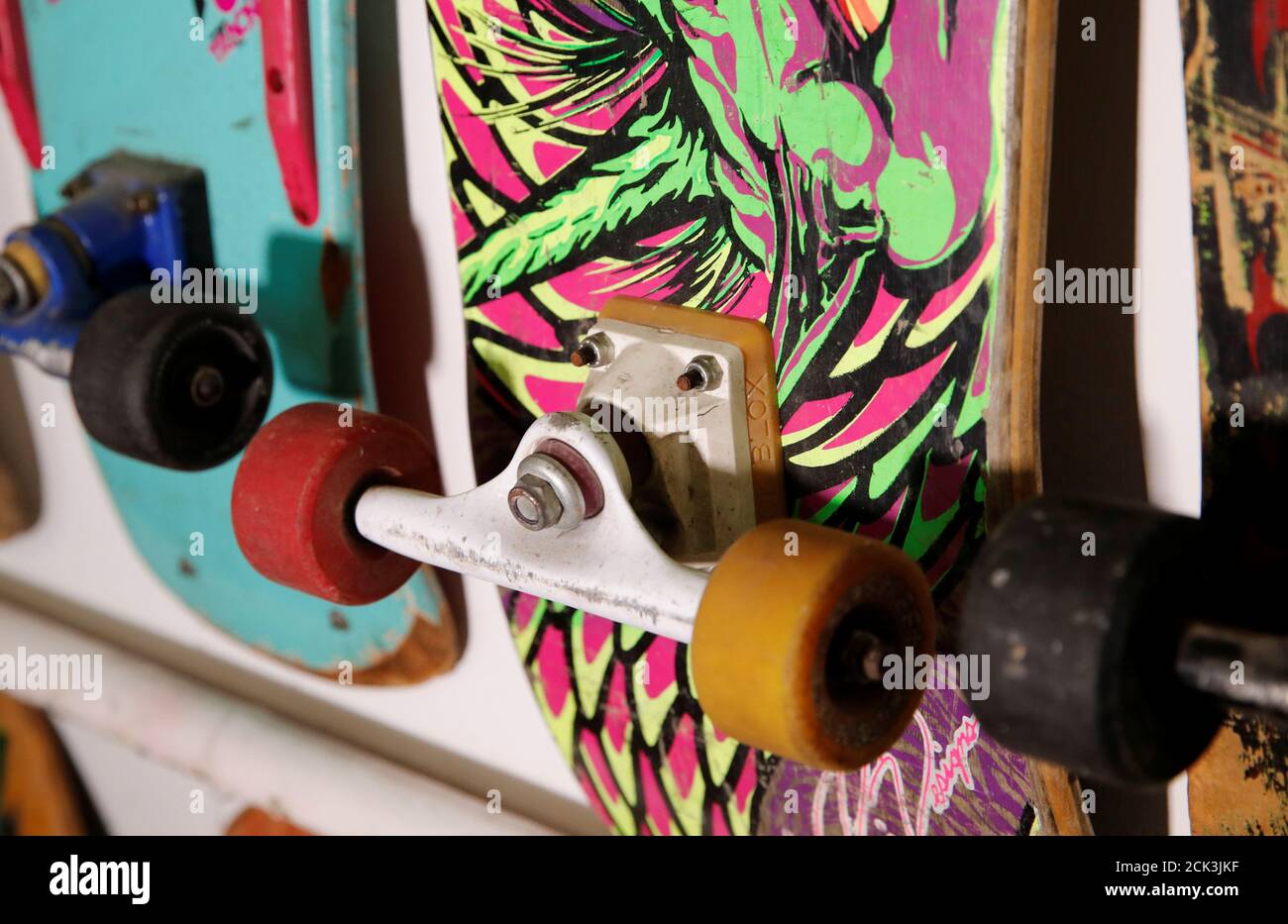 Used boards are pictured in the Geneva Skateboard Museum, a collection of  1500 boards and 10000 items, in Vernier near Geneva, Switzerland, November 8,  2018. REUTERS/Denis Balibouse Stock Photo - Alamy