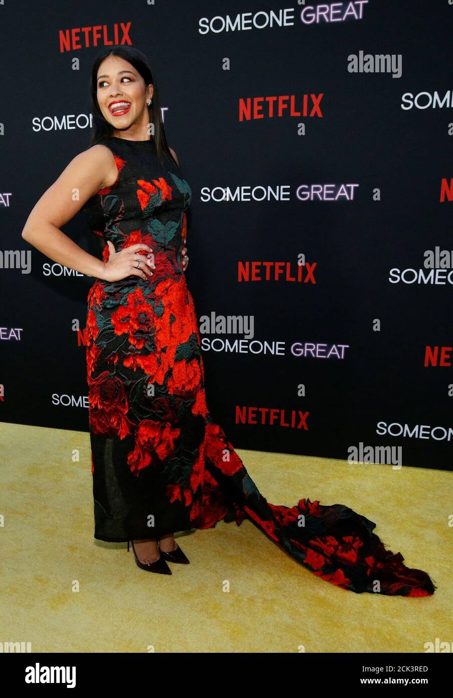 Cast member Gina Rodriguez poses at a screening for the film “Someone Great” in Los Angeles, California, U.S., April 17, 2019. REUTERS/Mario Anzuoni Stock Photo