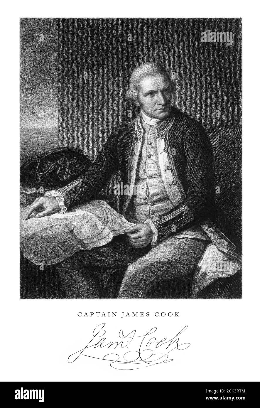 Vintage, Captain James Cook, English Victorian Engraving, 1840 Stock Photo