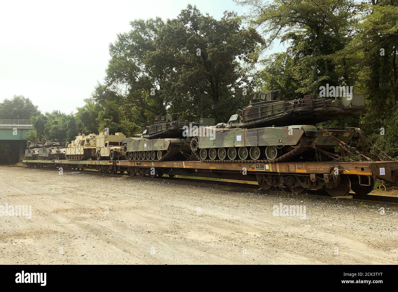 Fourth Of July Tanks 5 M1 Abrams Tanks And Other Armored Vehicles Sit Atop Flat Cars In A Rail Yard After U.s. President Donald Trump Said Tanks And Other Military Hardware Would Be Part Of Fourth Of