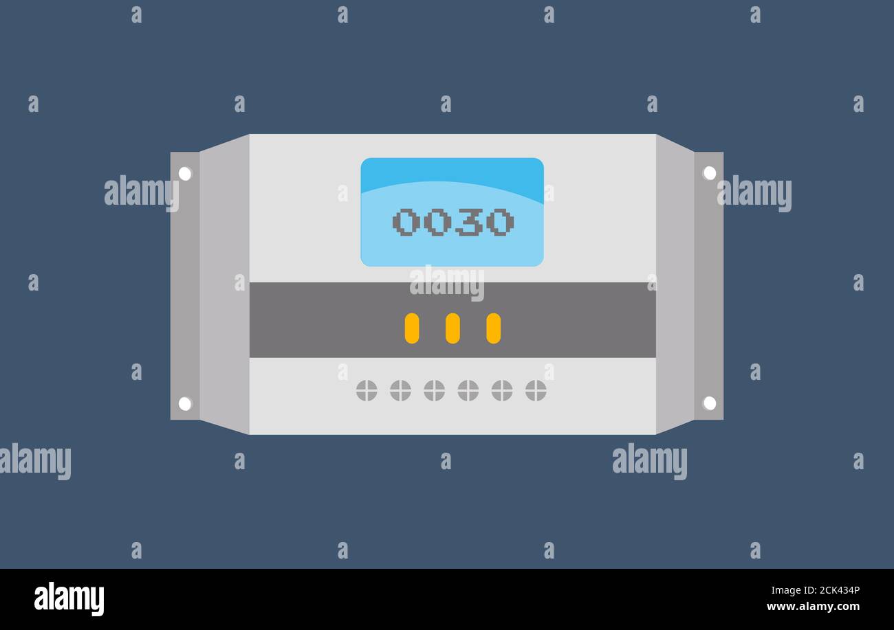 Solar Charge Controller in flat design - Solar Energy Equipment Concept Image Stock Photo