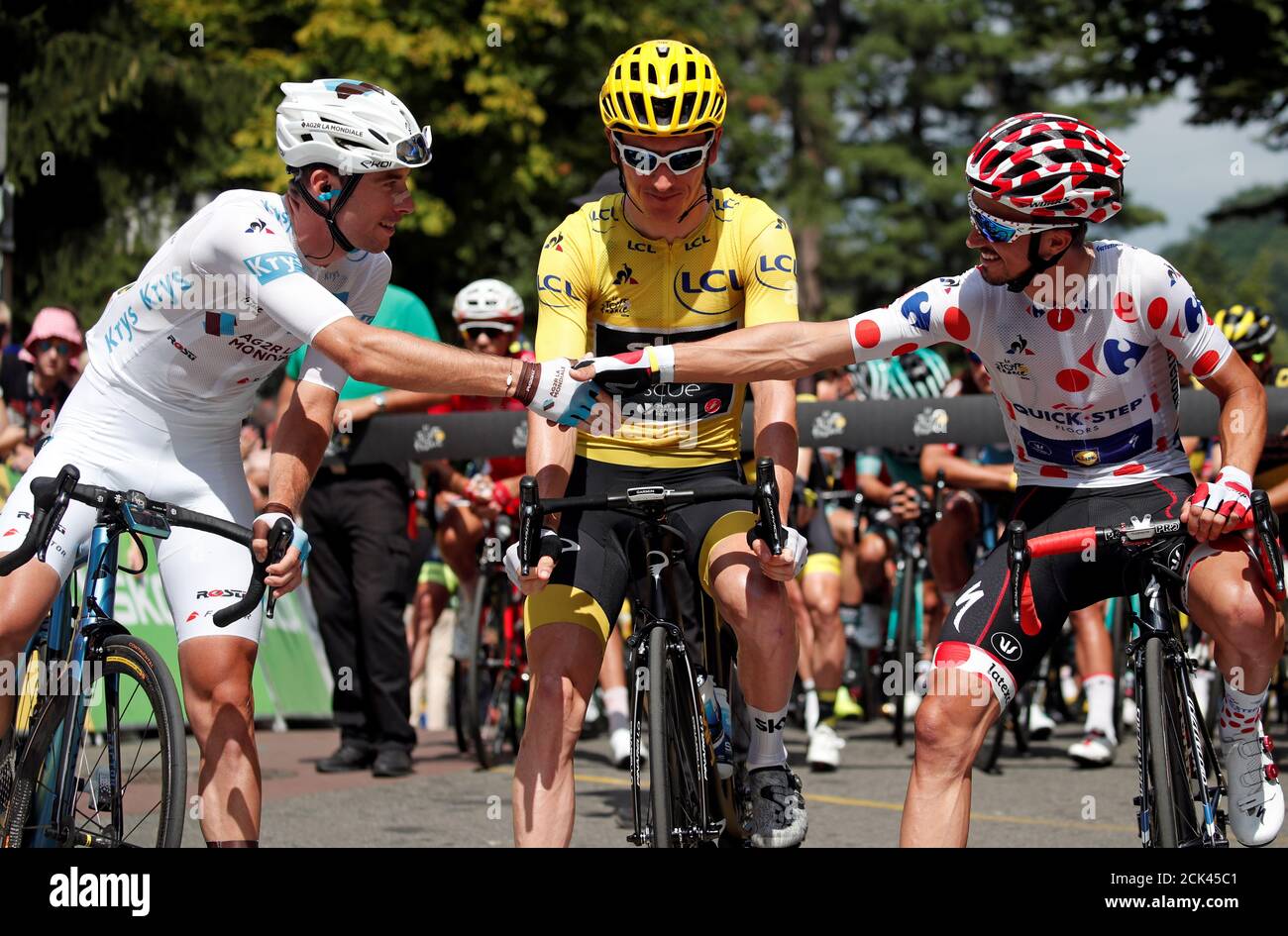 Cycling - Tour de France - The 200.5-km Stage 19 from Lourdes to Laruns -  July 27, 2018 - Team Sky rider Geraint Thomas of Britain, wearing the  overall leader's yellow jersey,