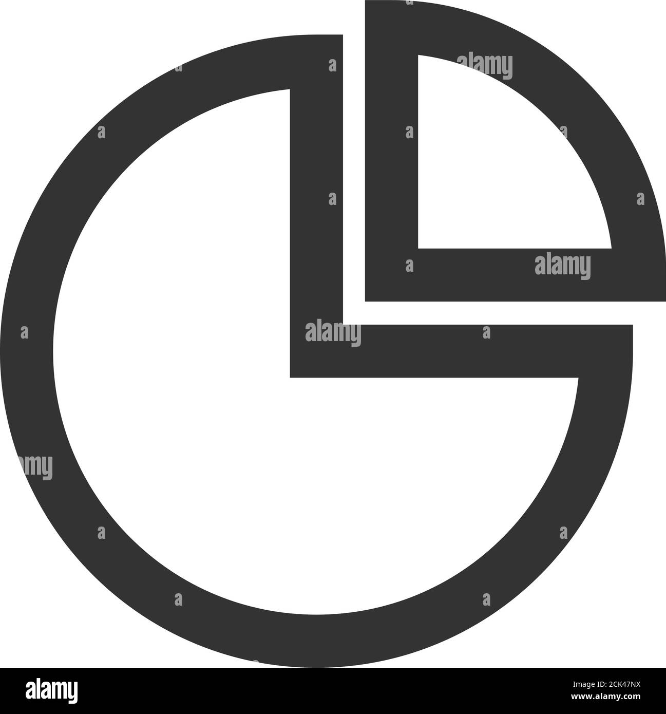 Pie chart icon in thick outline style. Black and white monochrome ...