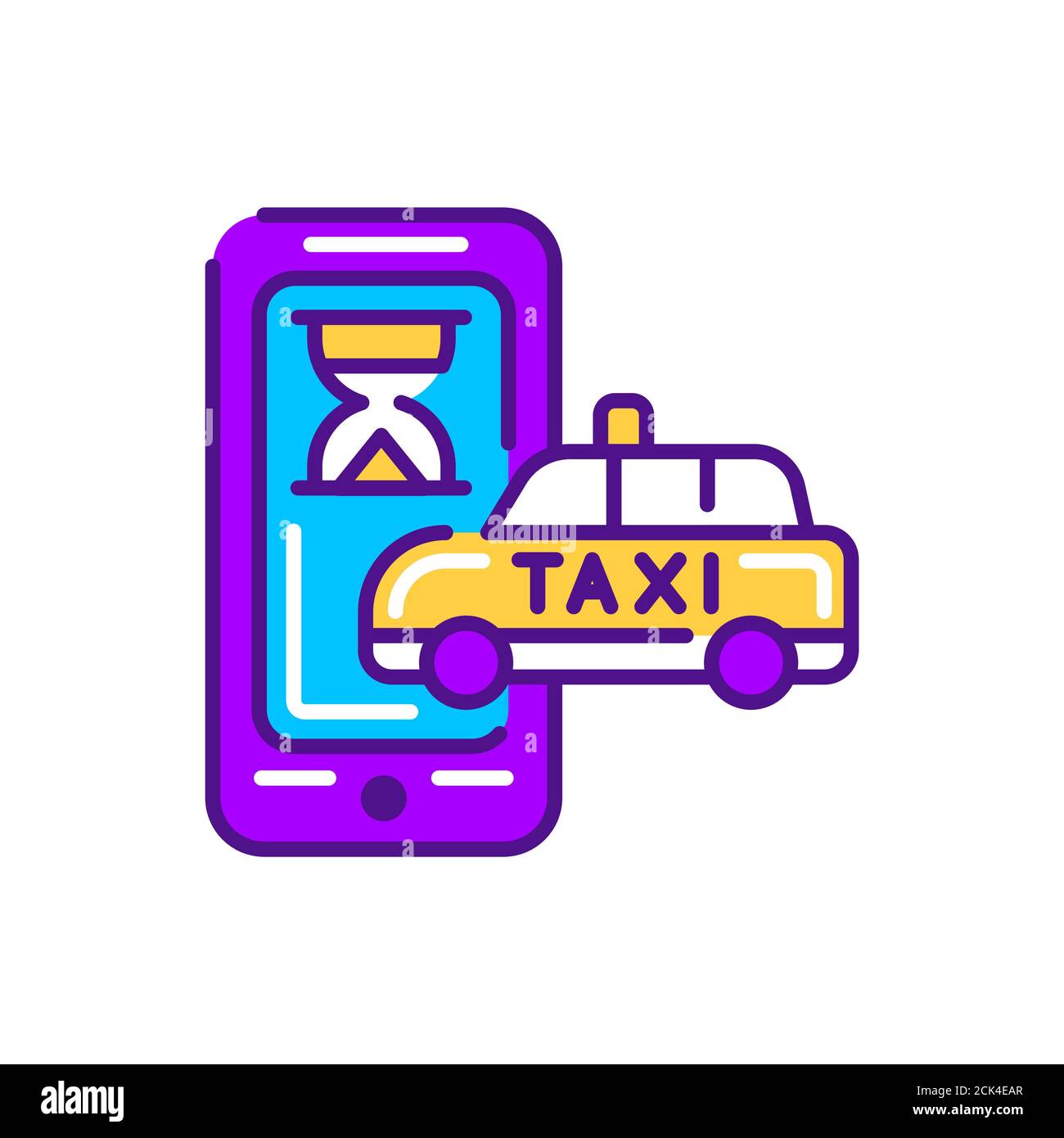 Taxi waiting time color line icon. Online mobile application order taxi service. Pictogram for web, mobile app, promo. UI UX design element. Stock Vector