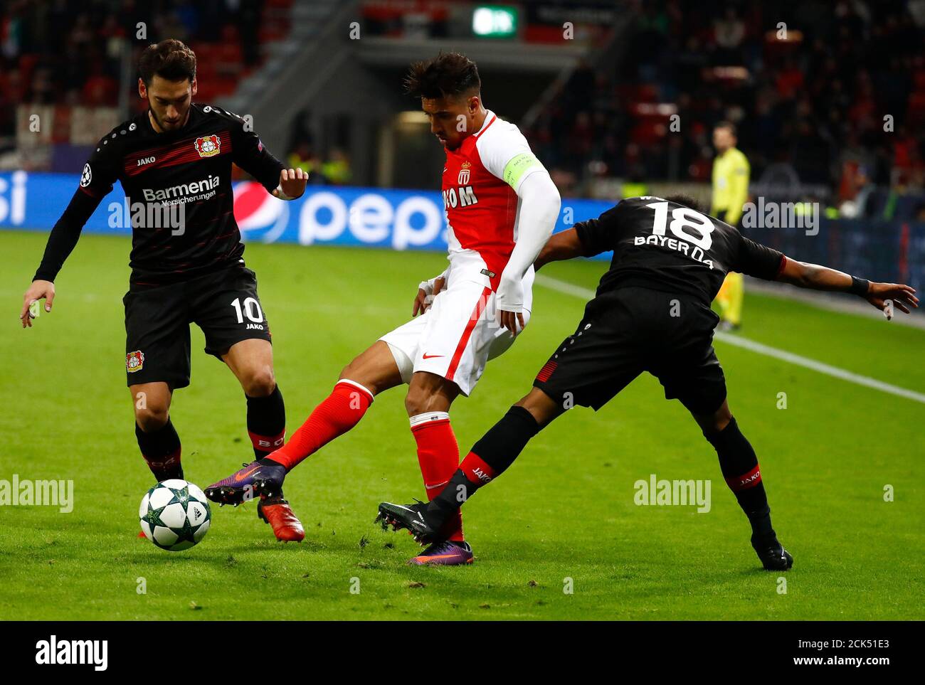 Football Soccer - Bayer 04 Leverkusen v AS Monaco - UEFA Champions League  Group Stage - Group E - BayArena, Leverkusen, Germany - 07/12/16 - Bayer 04  Leverkusen's Hakan Calhanoglu and Wendell