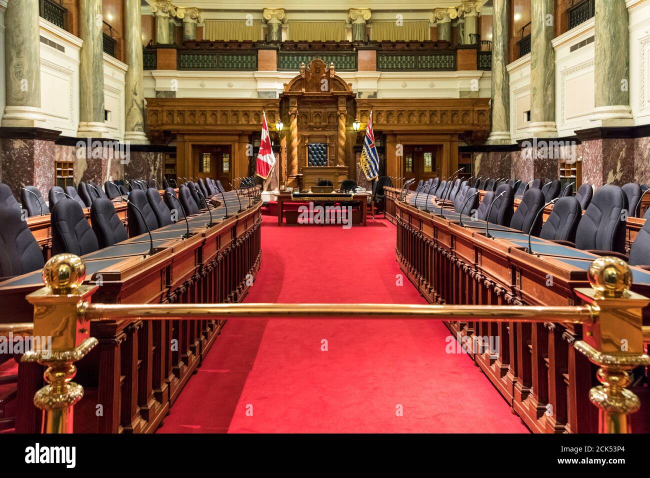 Interior of the British Columbia Provincial Legislative Chamber in Victoria, BC, Canada Stock Photo