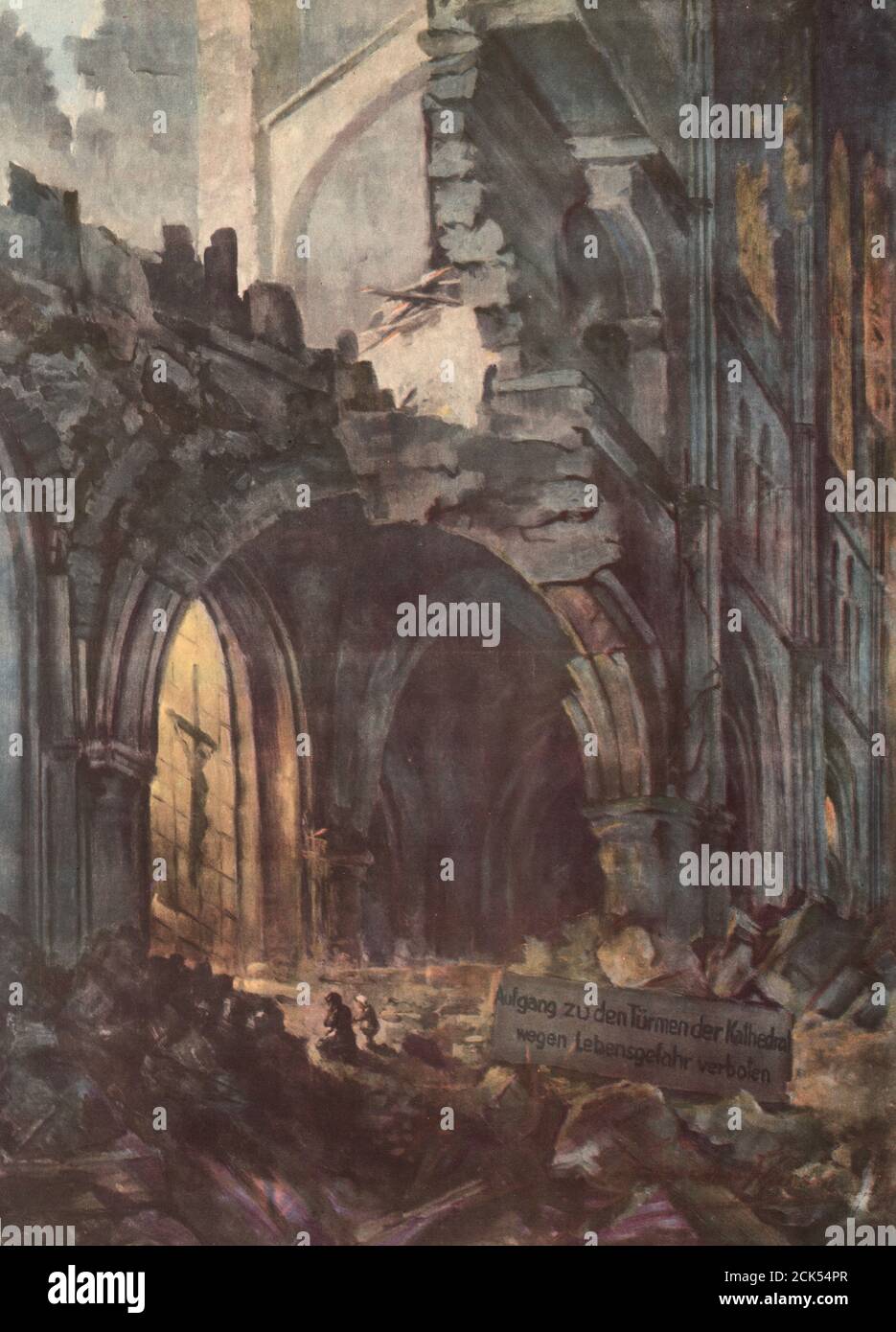 The Beast was Here - Soissons Cathedral after the German Army retreated, 1918 Stock Photo