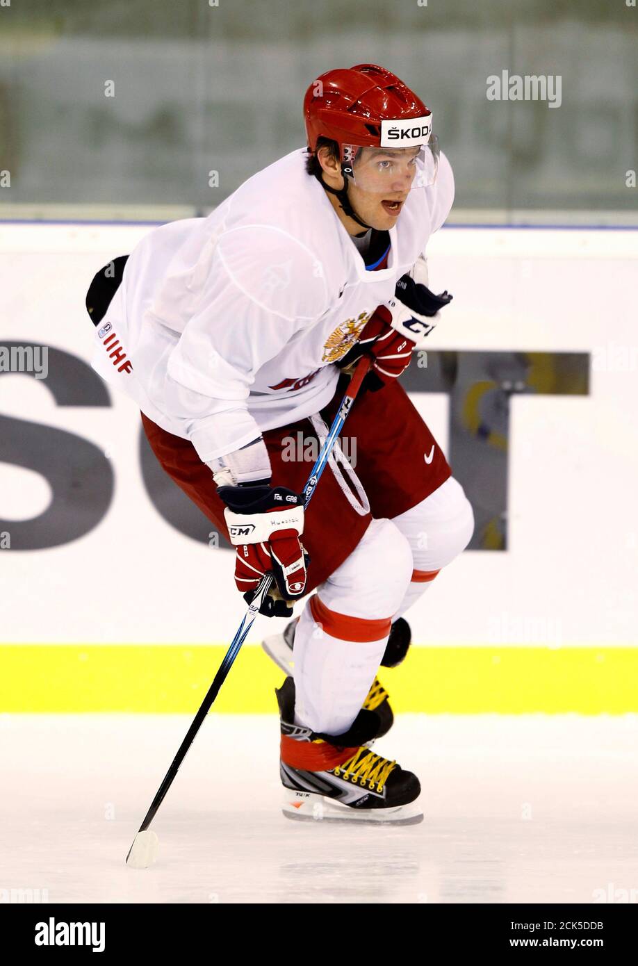 Russian hockey player for the Washington Capitals, Alexander Ovechkin,  skates during a training session in Bratislava May 7, 2011. Ovechkin has  arrived from Washington on Saturday to join the Russian national team