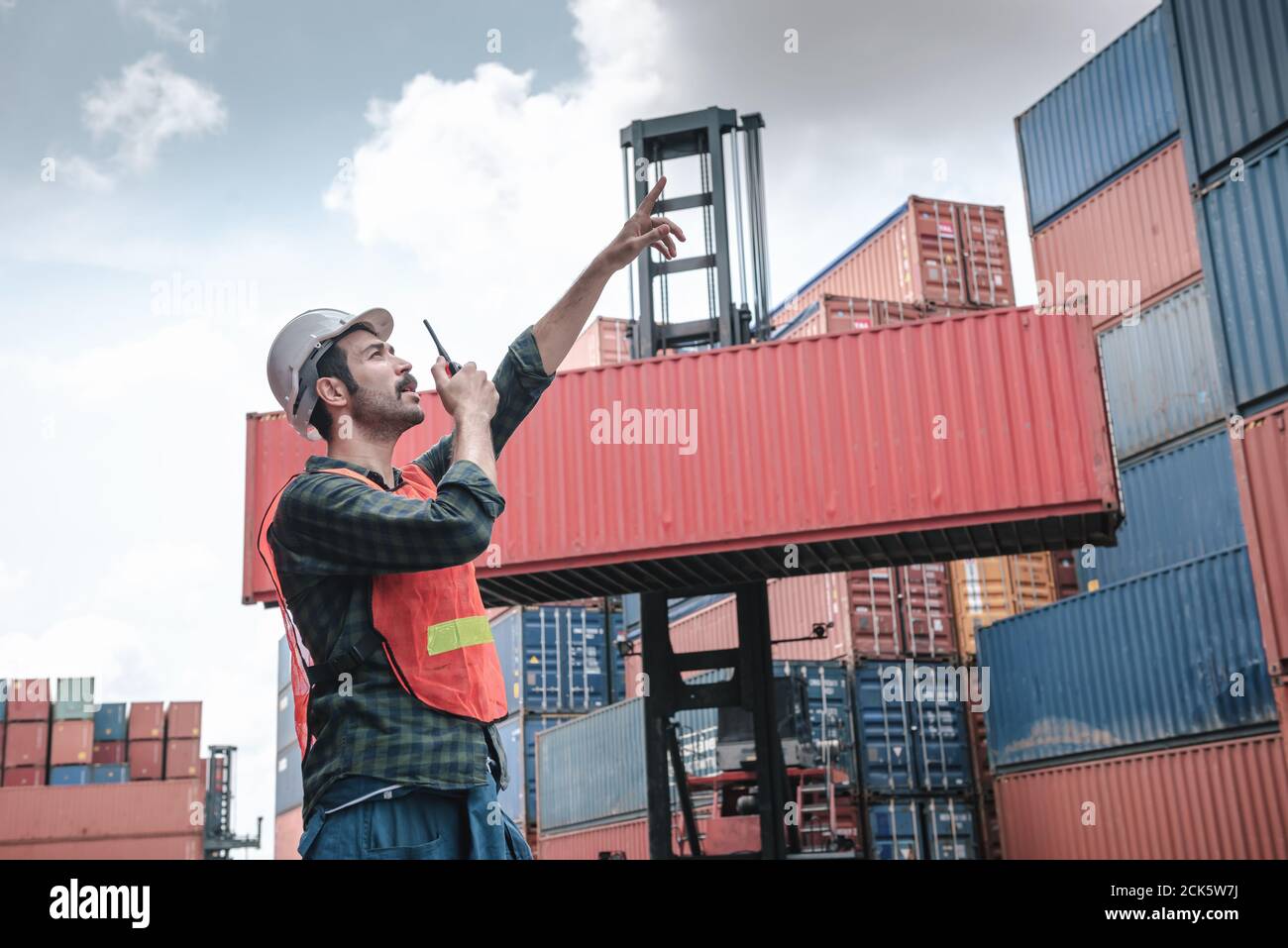 Transport Container Engineer Managing Control Via Walkie Talkie in ...