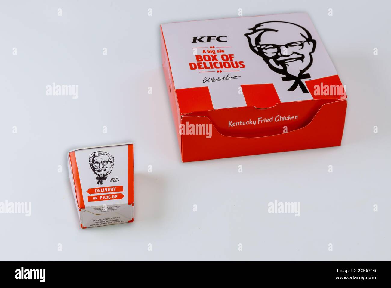 CLEVELAND OH US 15 SEPTEMBER 2020: KFC Popular fast food restaurant now featured menu the box Stock Photo