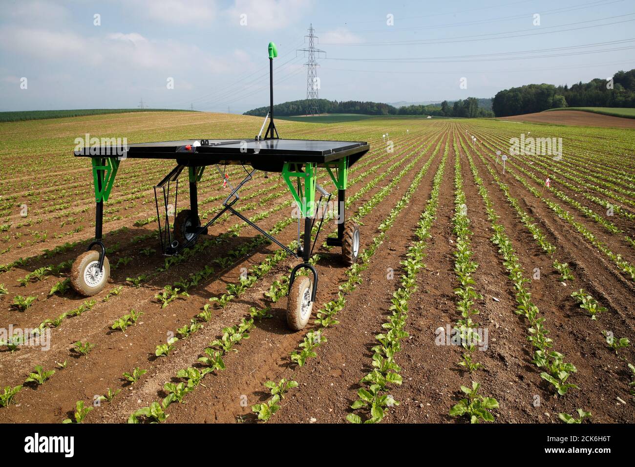The prototype of an autonomous weeding machine by Swiss start-up ecoRobotix  is pictured during tests on a sugar beet field near Bavois, Switzerland May  18, 2018. REUTERS/Denis Balibouse TPX IMAGES OF THE
