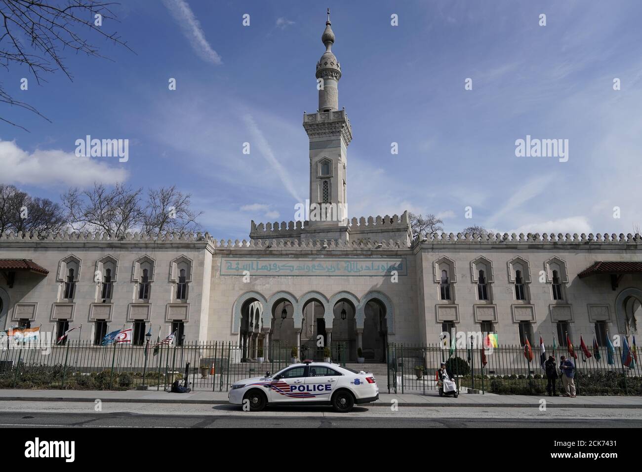 A Metropolitian Police vehicle sits outside of the Islamic Center of Washington in Washington, U.S., following the mosque attacks in New Zealand March 15, 2019. REUTERS/Joshua Roberts Stock Photo