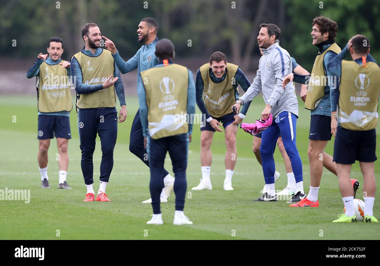 Soccer Football - Europa League - Chelsea Training - Cobham Training  Centre, Cobham, Britain - May 1, 2019 Chelsea's Ruben Loftus-Cheek and  Gonzalo Higuain during training Action Images via Reuters/Peter Cziborra  Stock Photo - Alamy