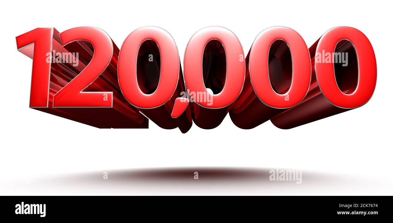 3D illustration 1.2 hundred thousand red isolated on a white background.(with Clipping Path). Stock Photo