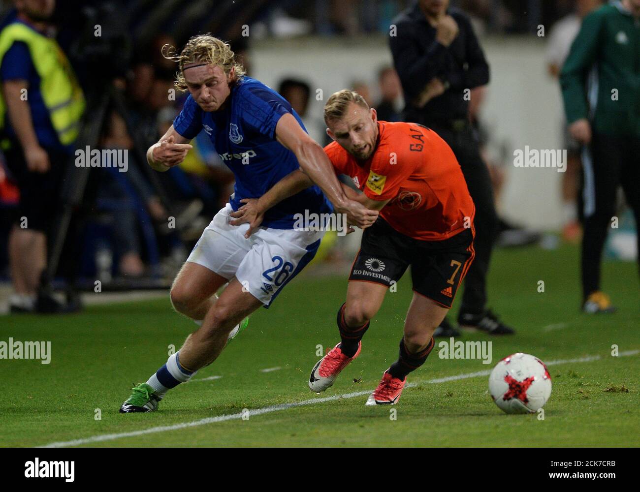 Soccer Football - Europa League - MFK Ruzomberok vs Everton - Third  Qualifying Round Second Leg - Ruzomberok, Slovakia - August 3, 2017  Everton's Tom Davies in action with Ruzomberok's Peter Gal-Andrezly