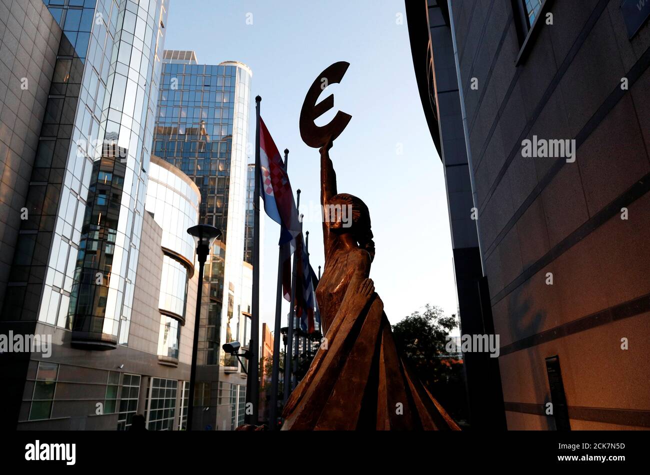 Statue European Parliament In Brussels High Resolution Stock