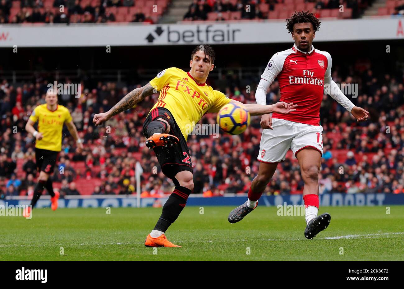 Soccer Football - Premier League - Arsenal vs Watford - Emirates Stadium, London, Britain - March 11, 2018   Watford's Kiko Femenia in action     REUTERS/Eddie Keogh    EDITORIAL USE ONLY. No use with unauthorized audio, video, data, fixture lists, club/league logos or "live" services. Online in-match use limited to 75 images, no video emulation. No use in betting, games or single club/league/player publications.  Please contact your account representative for further details. Stock Photo