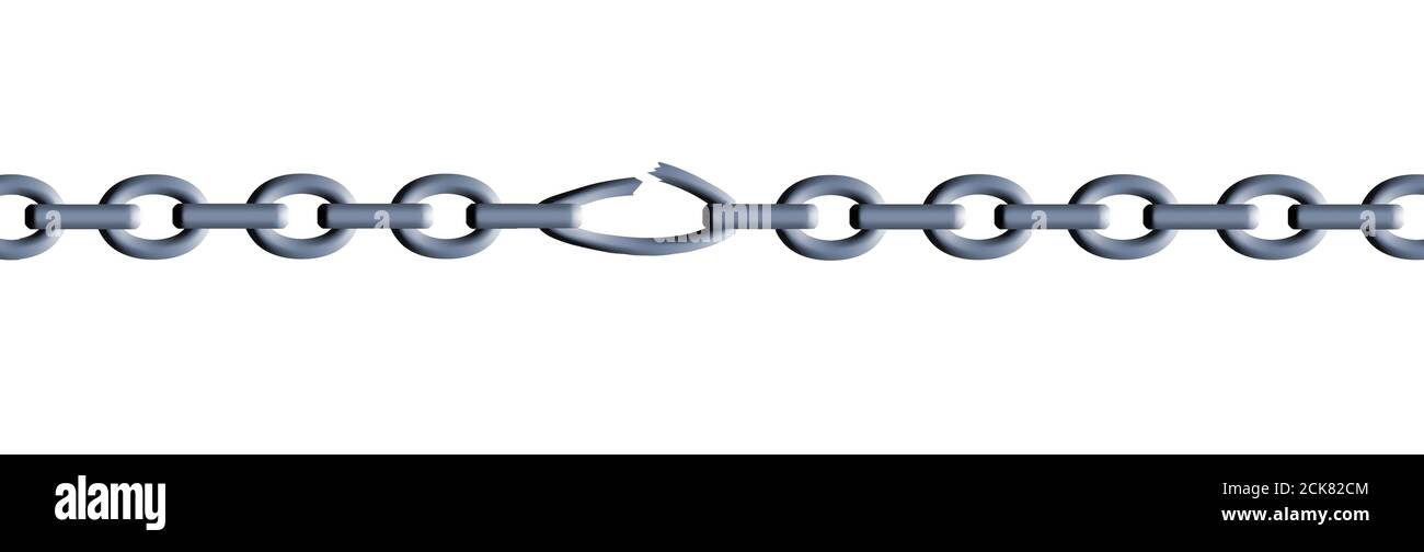 A chain is seen with stretched and broken weak link. Stock Photo