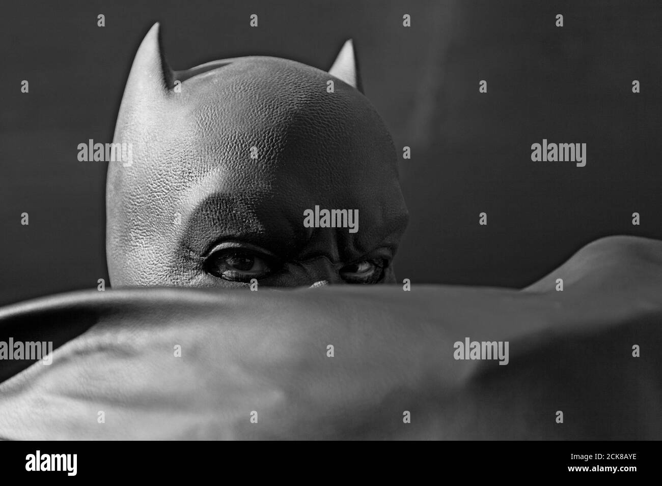Umea, Norrland Sweden - September 5, 2020: Batman hides parts of his face in his cloak Stock Photo