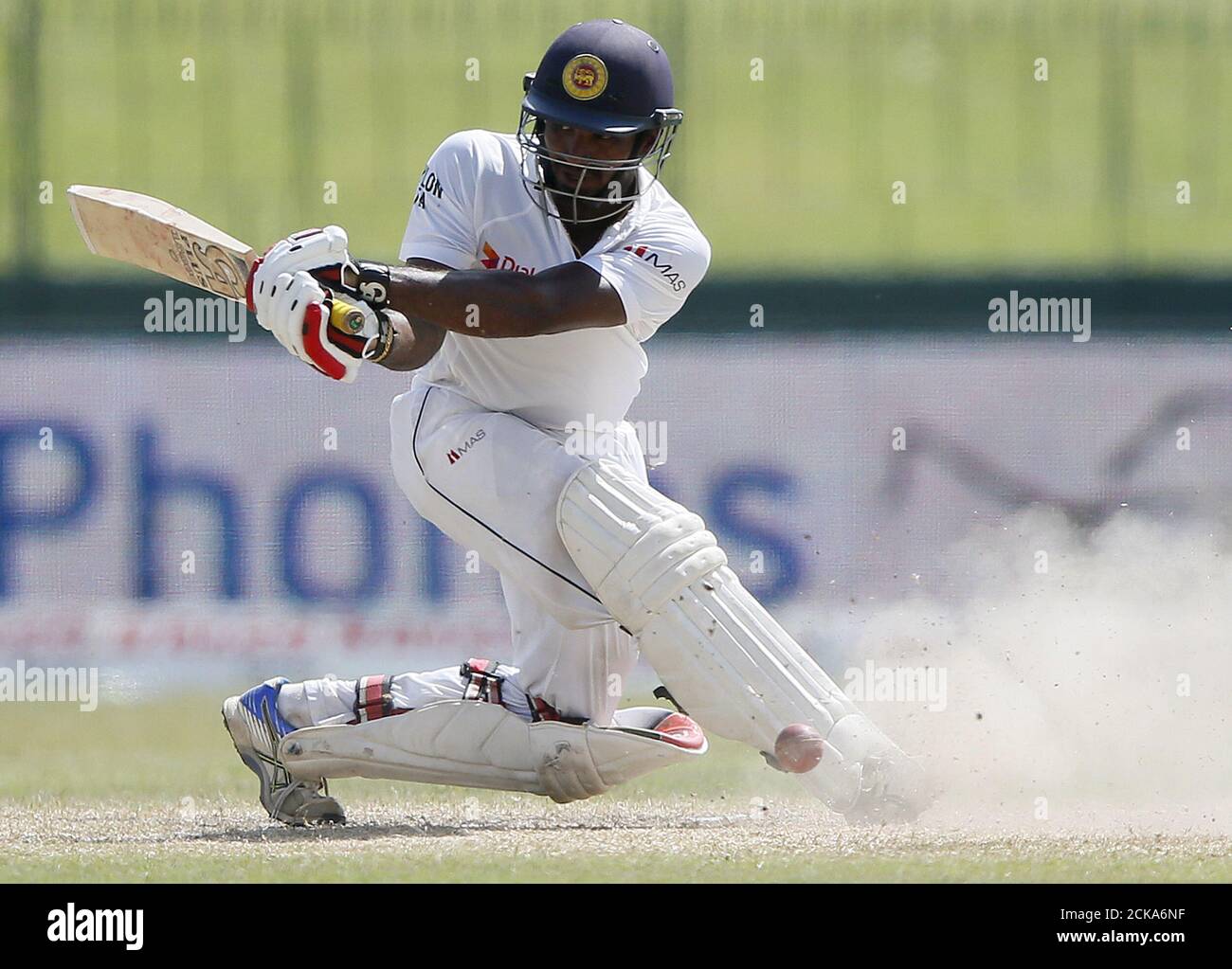 Sri Lanka's Kusal Perera plays a shot during the final day of their third and final test cricket match against India in Colombo, September 1, 2015. REUTERS/Dinuka Liyanawatte Stock Photo