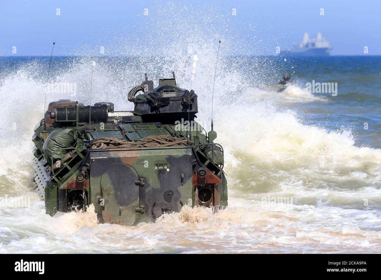 U.S. navy amphibious assault vehicles enter the sea during annual recurring multinational, maritime-focused NATO exercise BALTOPS 2017, near Ventspils, Latvia, June 6, 2017. REUTERS/Ints Kalnins Stock Photo