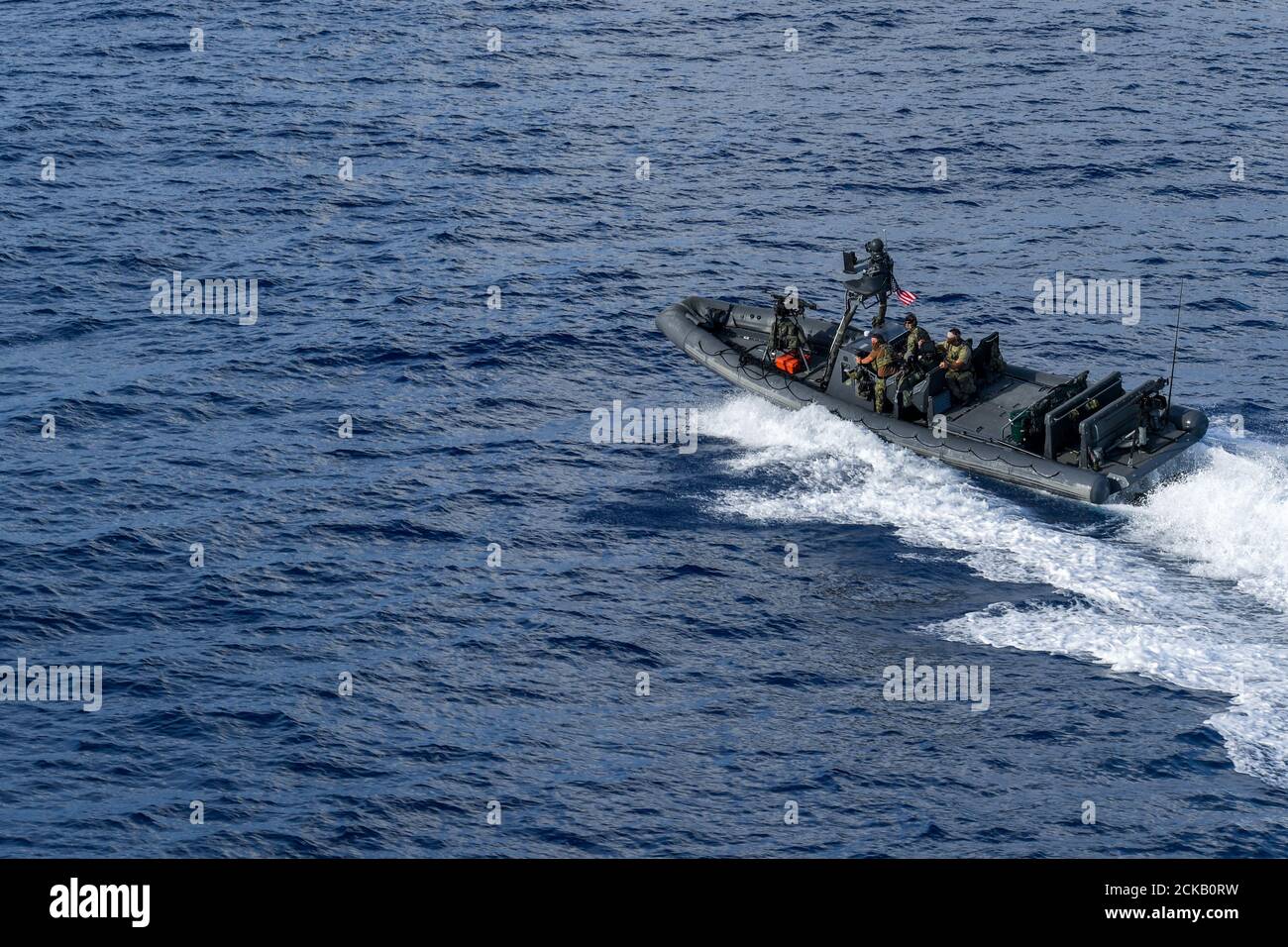 200913-N-YD864-1157 ATLANTIC OCEAN (Sept. 13, 2020) - Special Warfare Combatant Craft Crewman position for recovery as the Freedom-class littoral combat ship USS Sioux City (LCS 11) participates in a multi-lateral exercise. Sioux City is deployed to the U.S. Southern Command area of responsibility to support Joint Interagency Task Force South's mission, which includes counter illicit drug trafficking in the Caribbean and Eastern Pacific. (U.S. Navy photo by Mass Communication Specialist Seaman Juel Foster/Released) Stock Photo