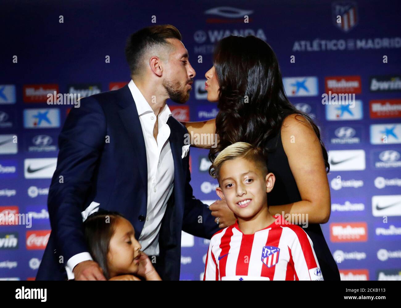 Soccer Football Atletico Madrid Unveil Hector Herrera Wanda Metropolitano Madrid Spain July 5 2019 Atletico Madrid S Hector Herrera With His Wife Chantal Mato During The Unveiling Reuters Juan Medina Stock Photo Alamy