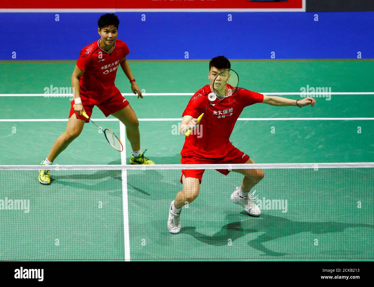 2019 Badminton World Championships - St. Jakobshalle Basel, Basel,  Switzerland - August 21, 2019 China's Huang Dong Ping and Wang Yi Lyu in  action during their second round mixed doubles match against