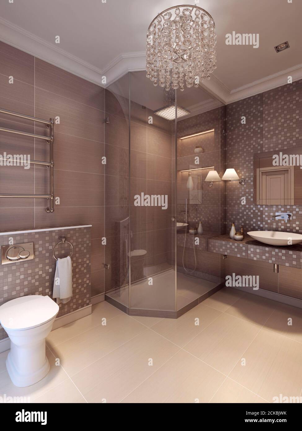 Bathroom in the neoclassical style. 3d visualization Stock Photo - Alamy